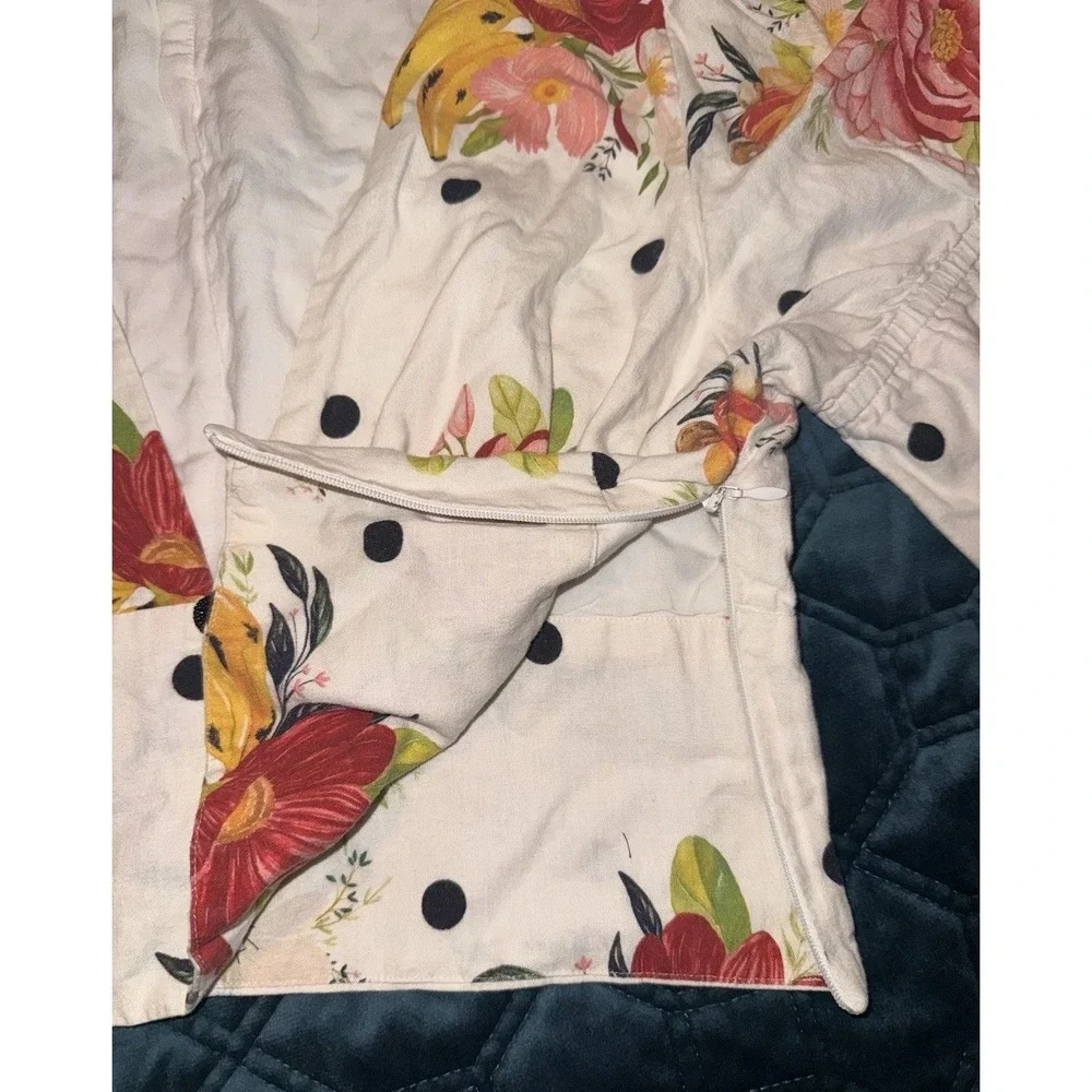 Farm Rio Nanaju Floral Polka Dot Crop Top Deep V-neck Puff Sleeves Size Large